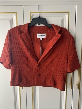 Steve Madden Cropped Rust Red Textured Blazer